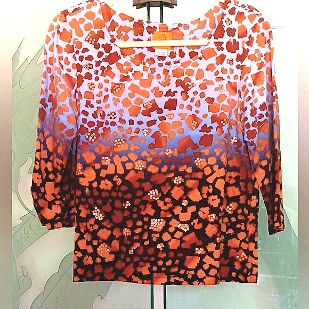 Ruby Rd. Lavender & Rust Gradiated Blouse - image 1